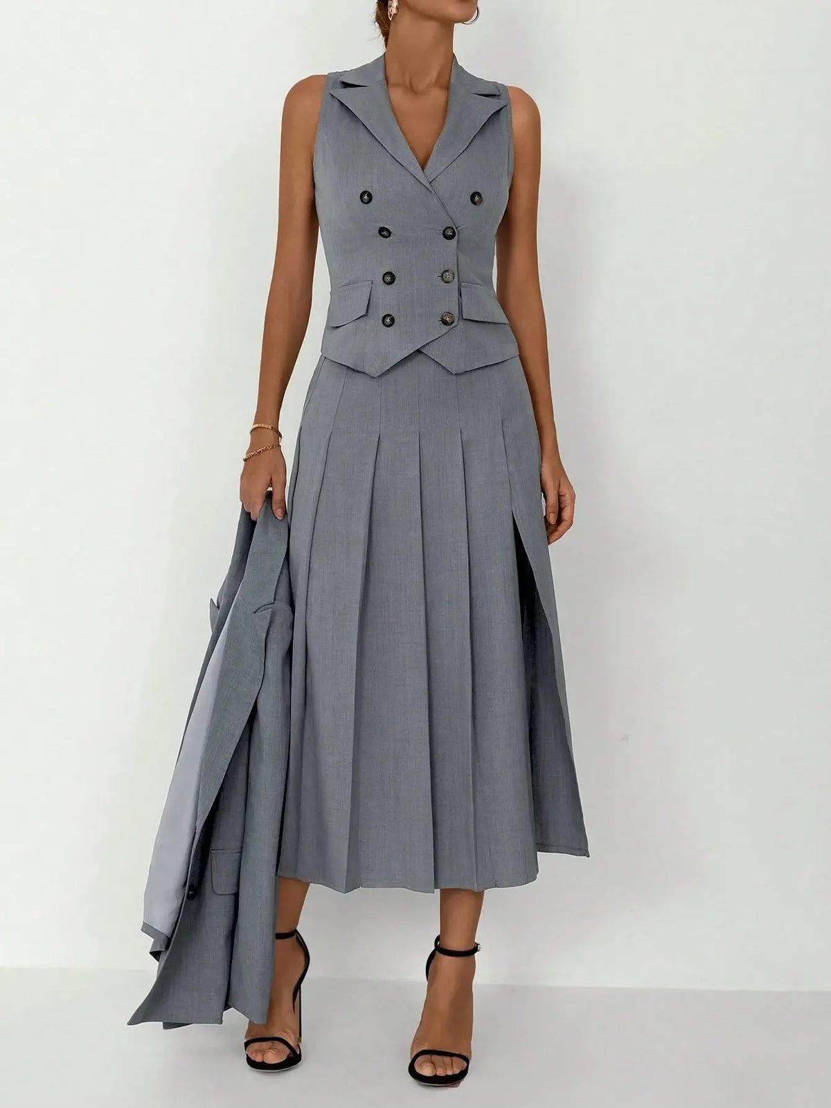3-Piece Women's Business Suit: Vest, Pleated Skirt & Jacket