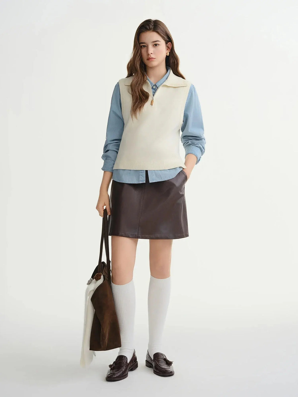 Lapel Collar Button-Up Knit Vest for Women