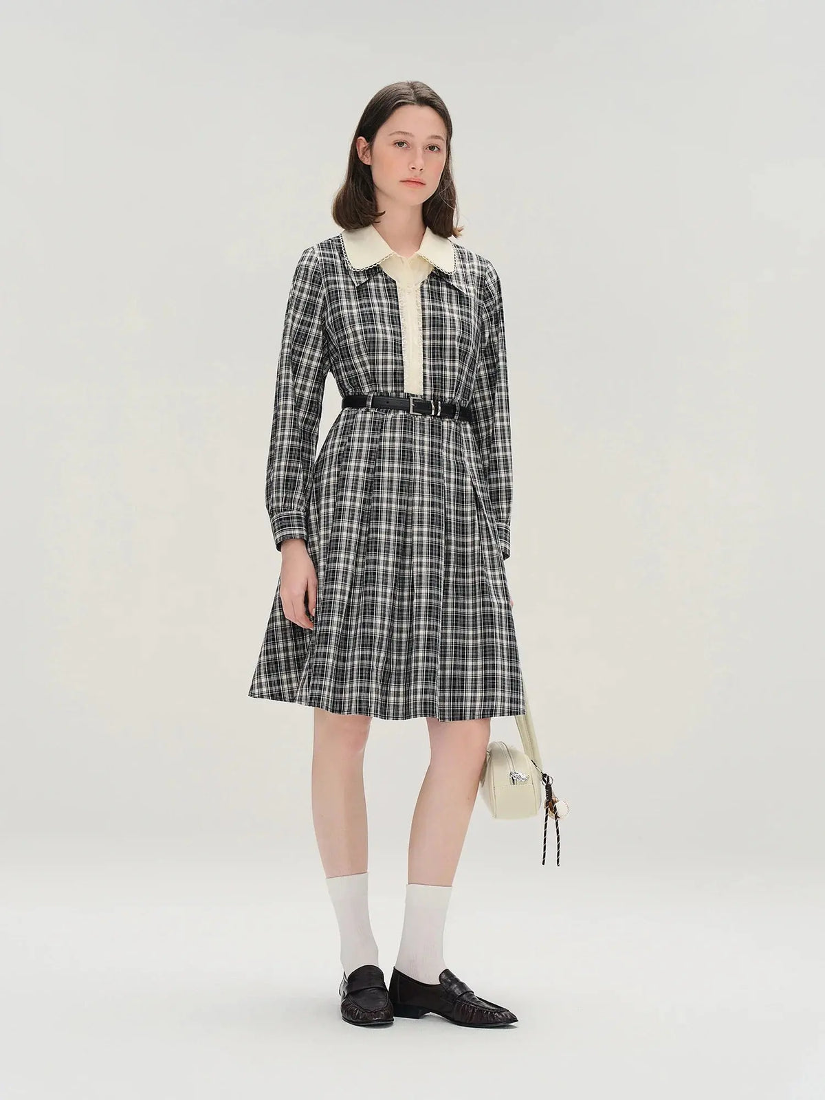 Vintage Plaid Lace-Collar Dress