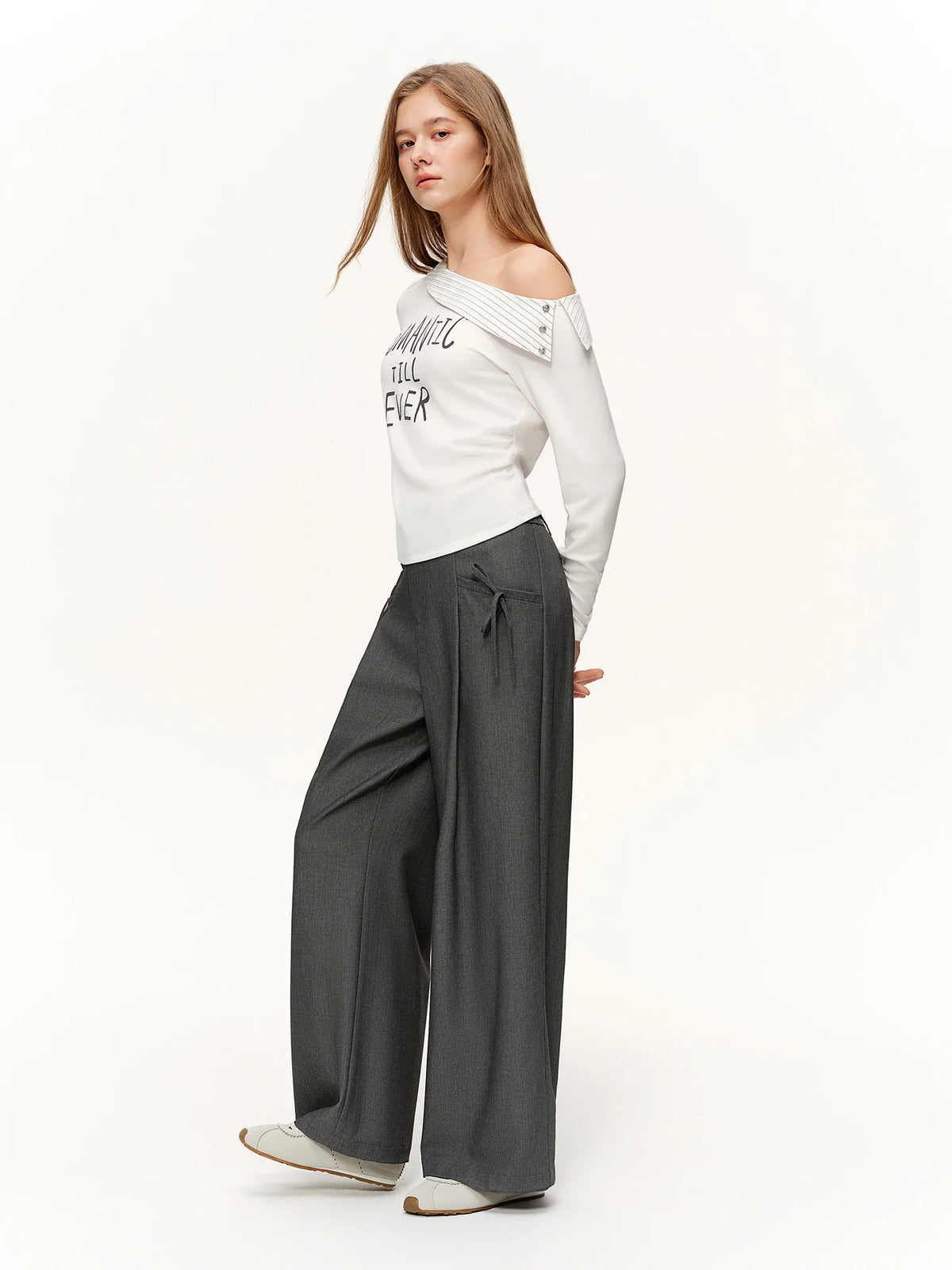 Spring Women's Pants High Waist Stripe Straight Leg Trousers