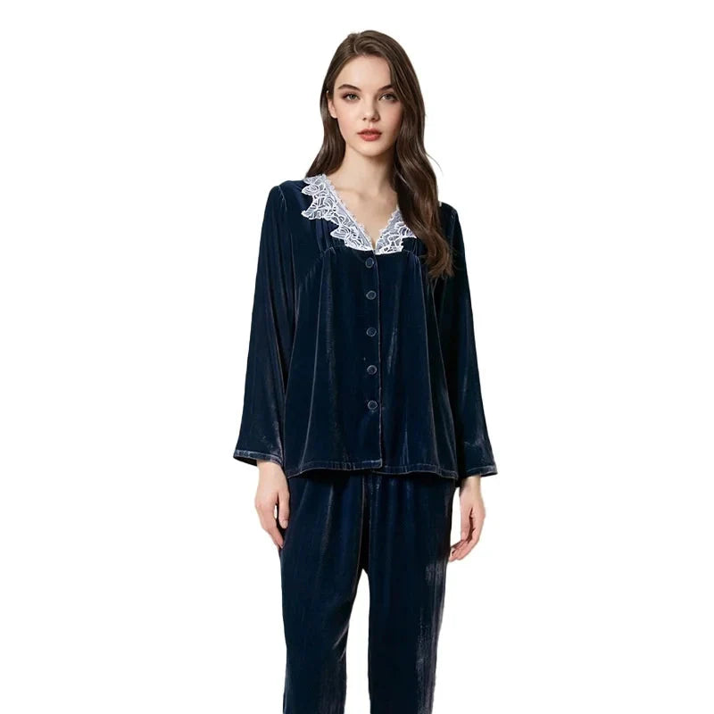 Minimalist & Elegant BirdTree Silk & Velvet Pajama Set