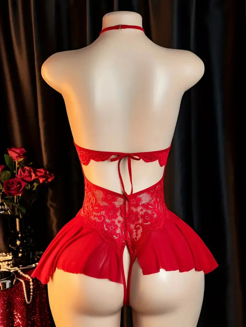 Transparent RedWomen Open Bodysuit Crotchless Sexy Temptation Adult Erotic Lingerie Teddy Body Suit Pajamas V-neck Hot Underwear