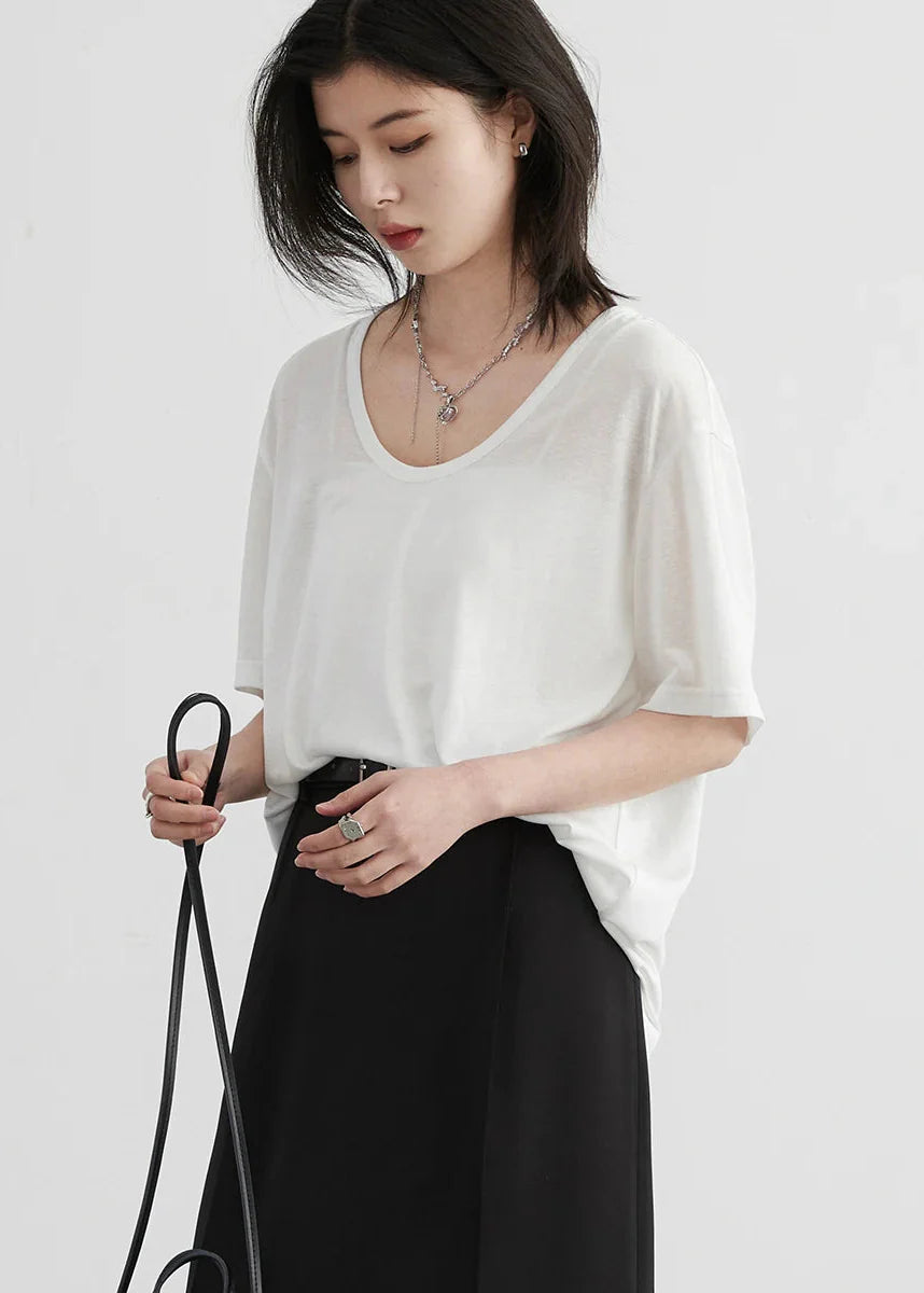 Loose Casual T-Shirt - Basic Short Sleeve Summer Tee
