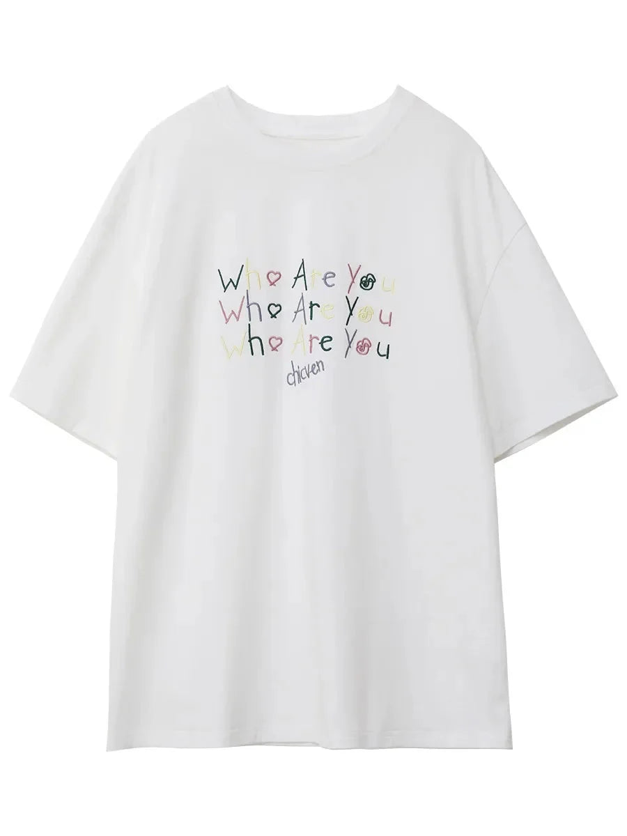 Women’s Embroidered Letter T-Shirt Loose Summer Top