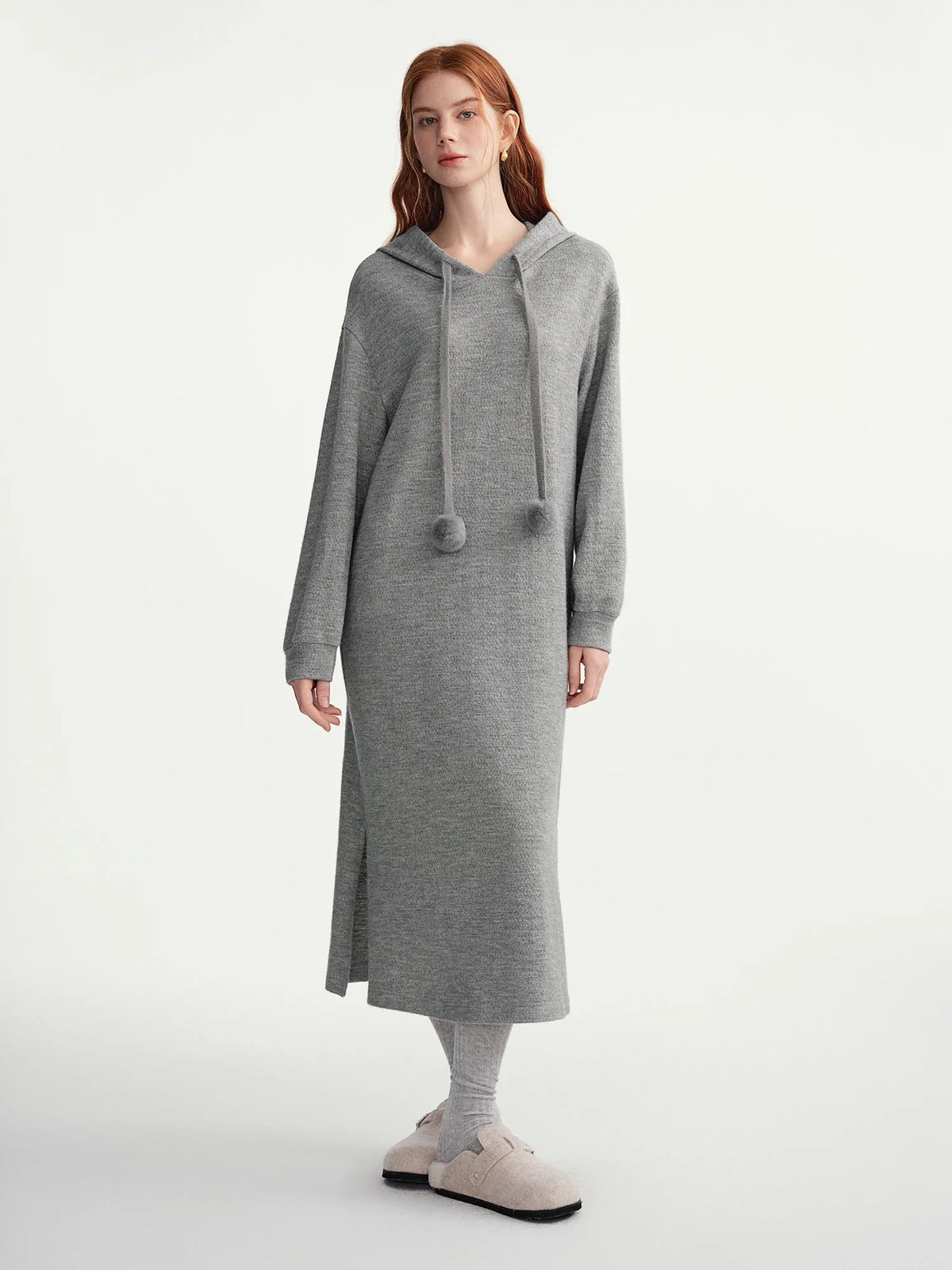 Hooded Knit Dress Drawstring Waist Winter Tunic