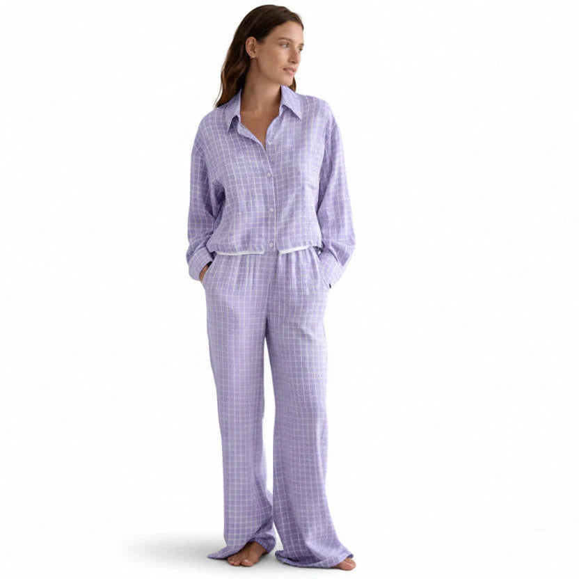 Autumn Purple Plaid Pajama Set 2-Piece Long Sleeve
