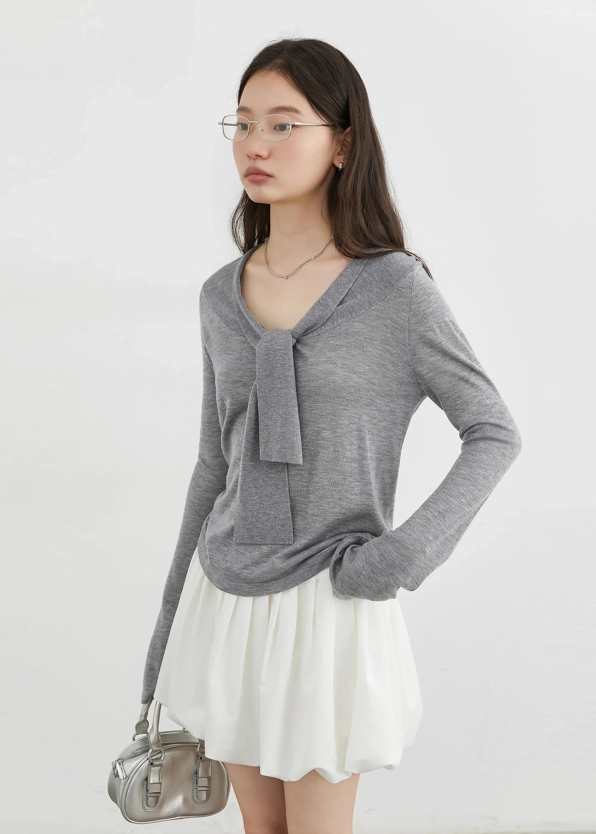 Lace-Up Sweater Loose Casual Knitted Jumper