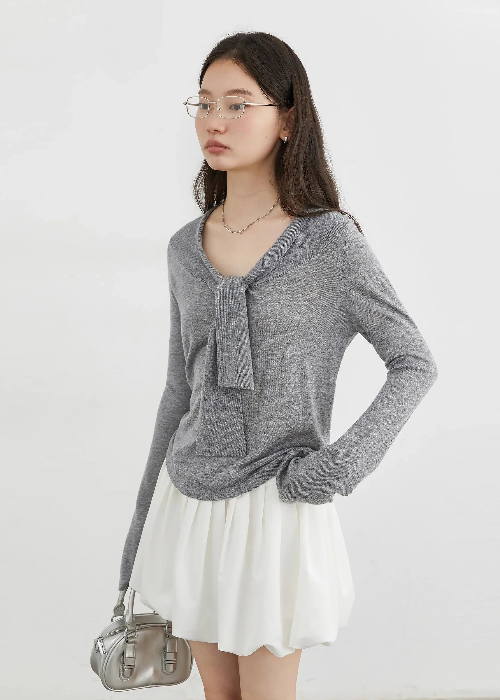 Lace-Up Sweater Loose Casual Knitted Jumper