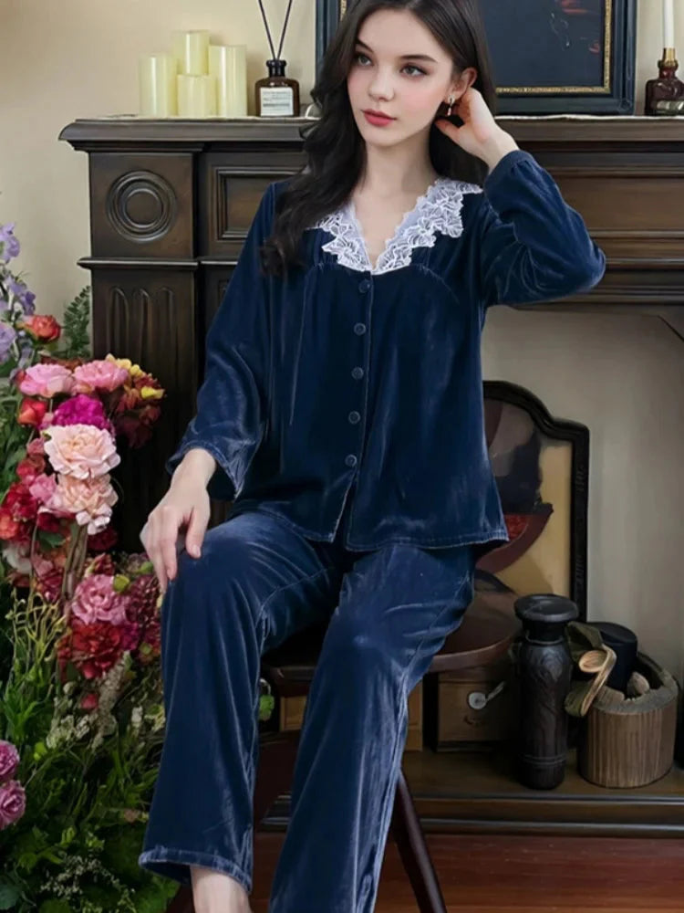 Minimalist & Elegant BirdTree Silk & Velvet Pajama Set