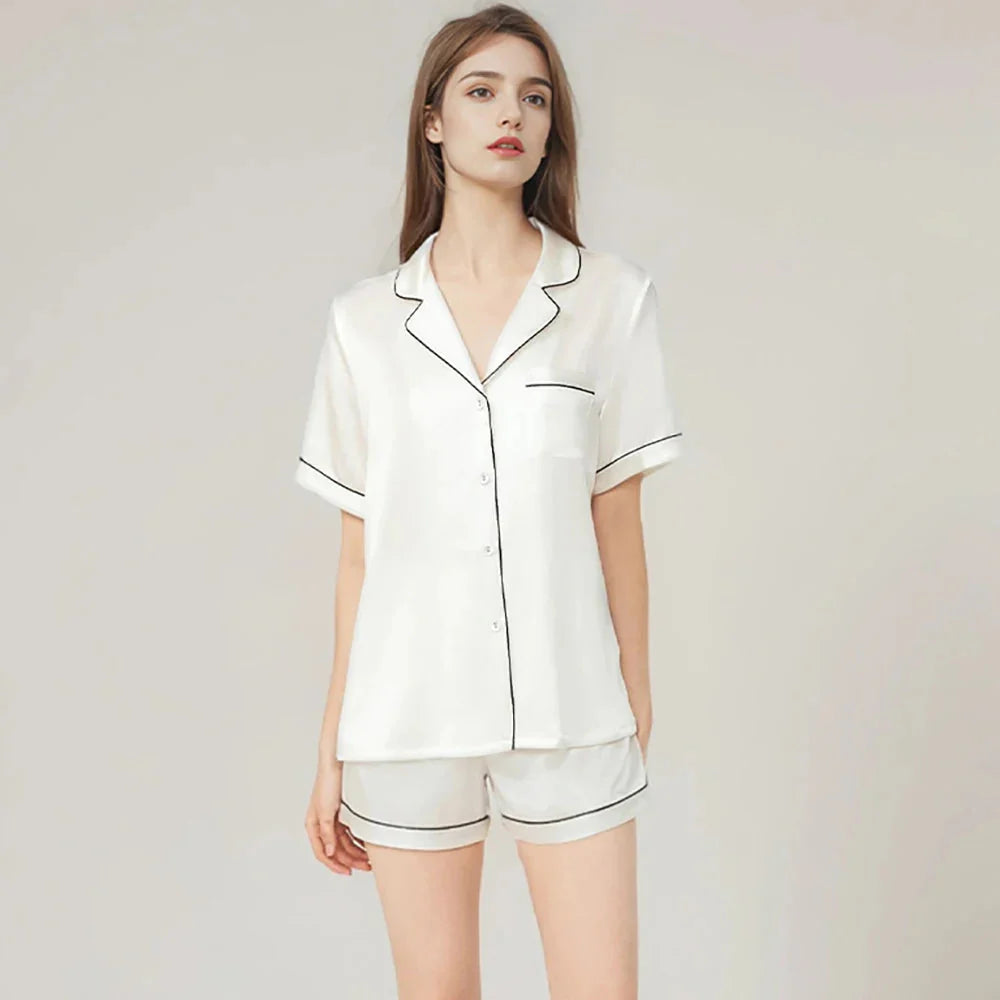 Real Mulberry Silk Pajama Set: Short Sleeve & Shorts