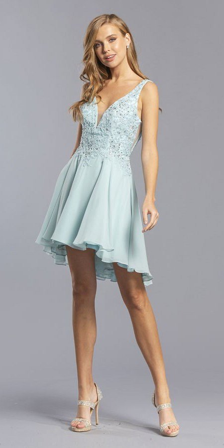 CLEARANCE - Aspeed S2331 Embroidered V-Neck Short A-Line Dress (Size Medium)
