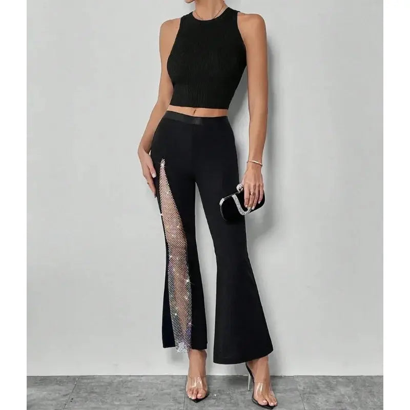 Glitter High-Slit Flared Pants