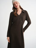 Women’s V-Neck Slant Placket Knitted Dress Retro Winter Style