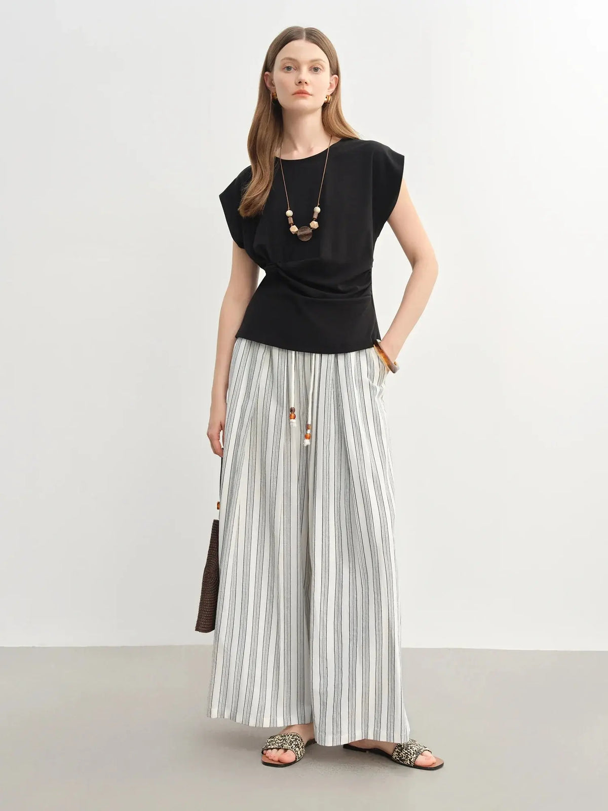 Minimalist Summer Drawstring Cotton-Linen Textured Trousers