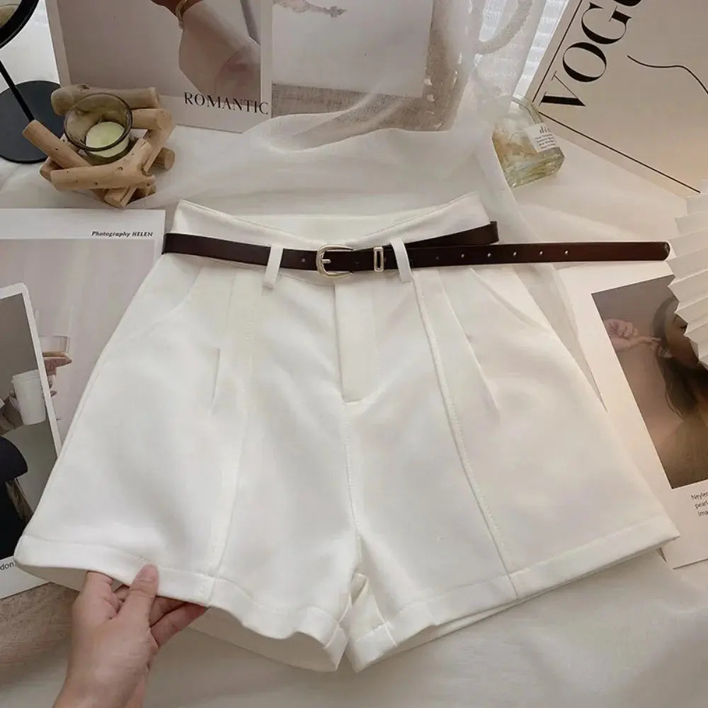 Vintage-Inspired Solid High-Waist A-Line Shorts