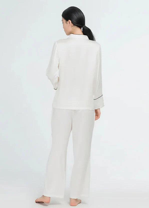 Elegant Women's Real Silk Pajamas Long Sleeve