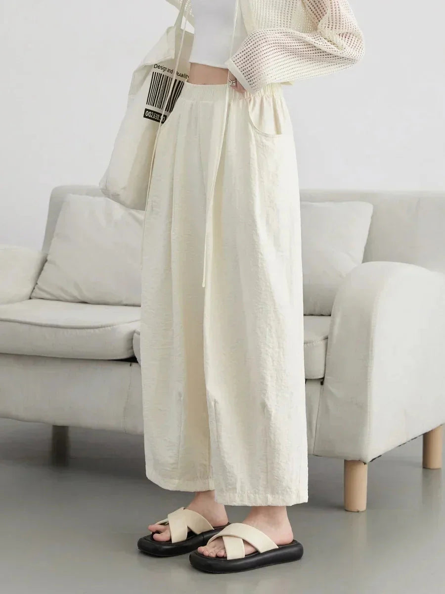 White Wide-Leg Pants High-Waisted Casual