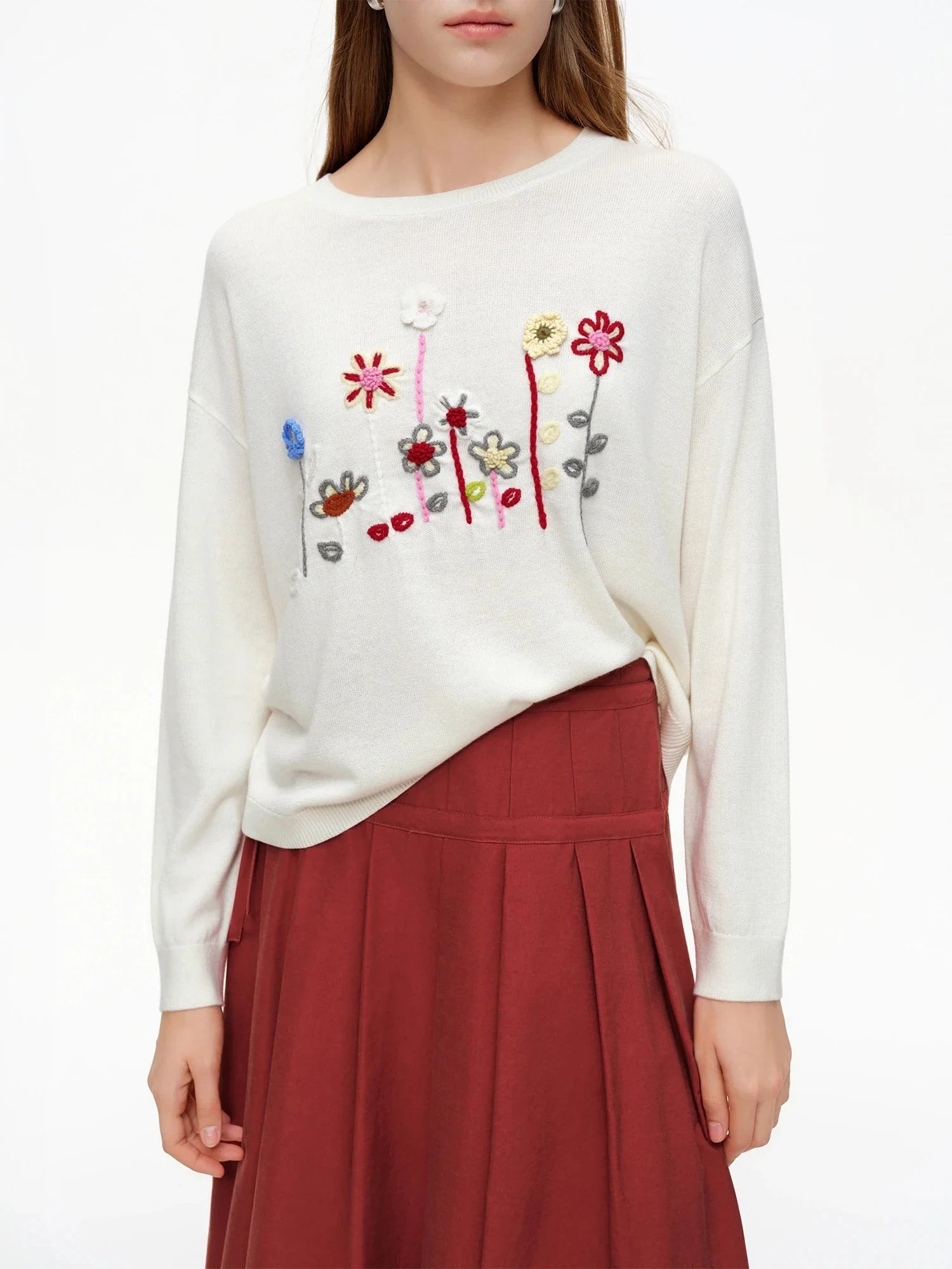 Women's Sweater Floral Embroidery Knit Cottagecore Top
