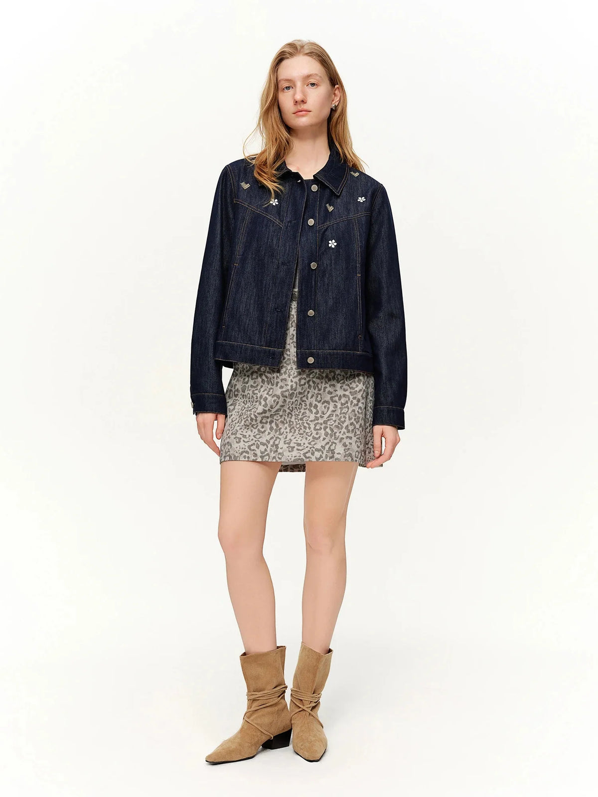 Embroidered Retro Denim Jacket - Raw Wash Spring Coat