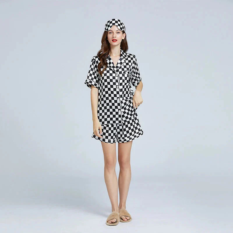 Women’s Checkerboard Mulberry Silk Pajama Set