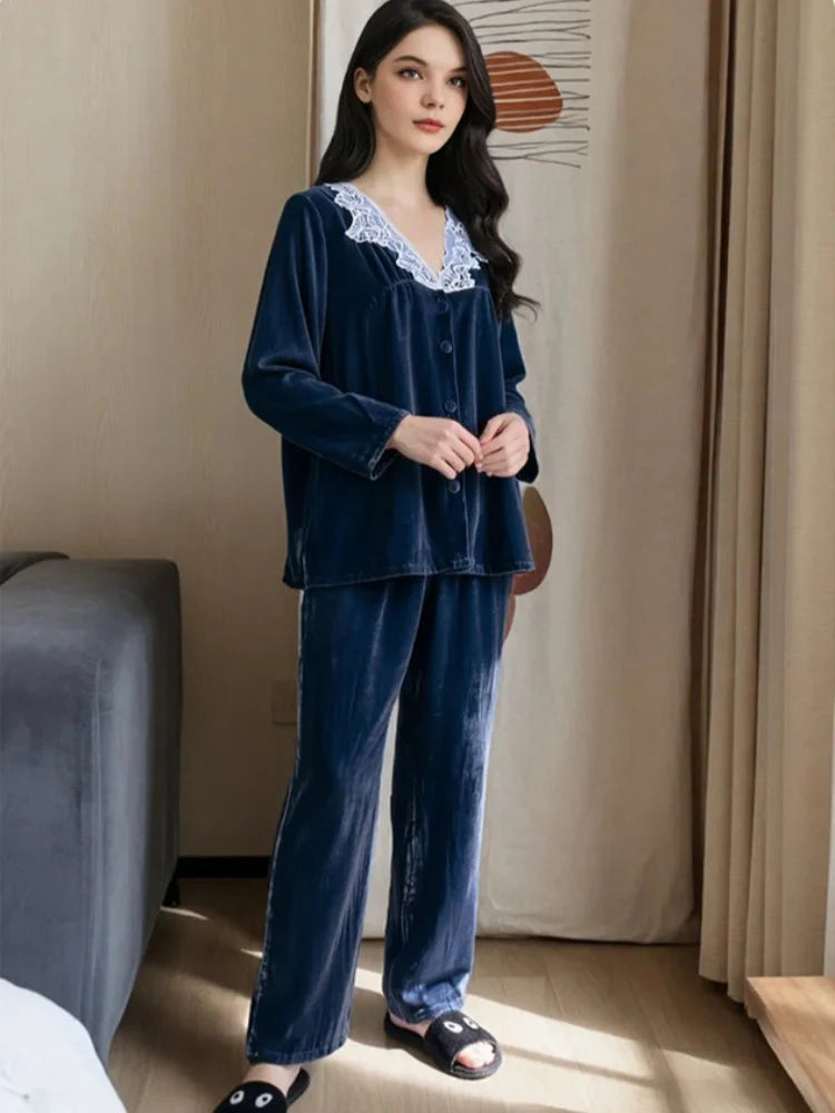 Minimalist & Elegant BirdTree Silk & Velvet Pajama Set