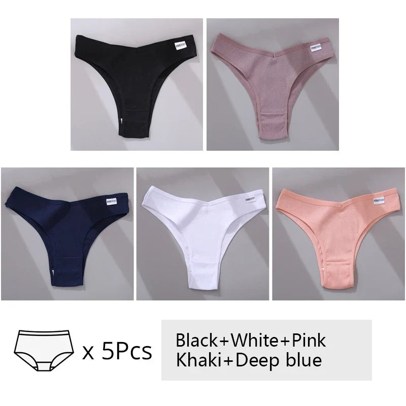 5Pcs/Set Women Cotton Brazilian Panties V Waist Female Underwear Comfortable Underwear Low Rise T-Back Bikini Girls Lingerie New