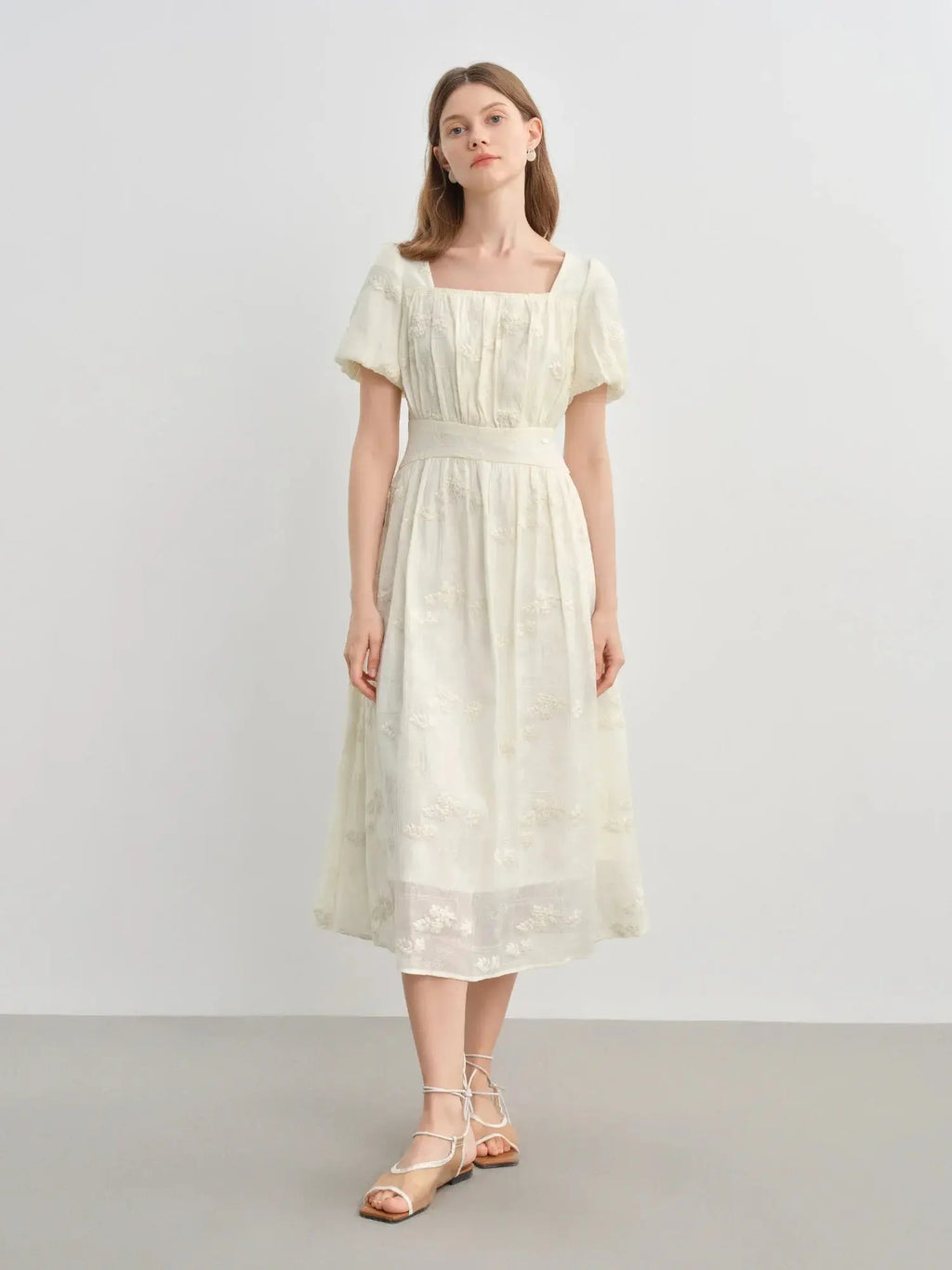 Women's Floral Embroidered Tea Length Dress
