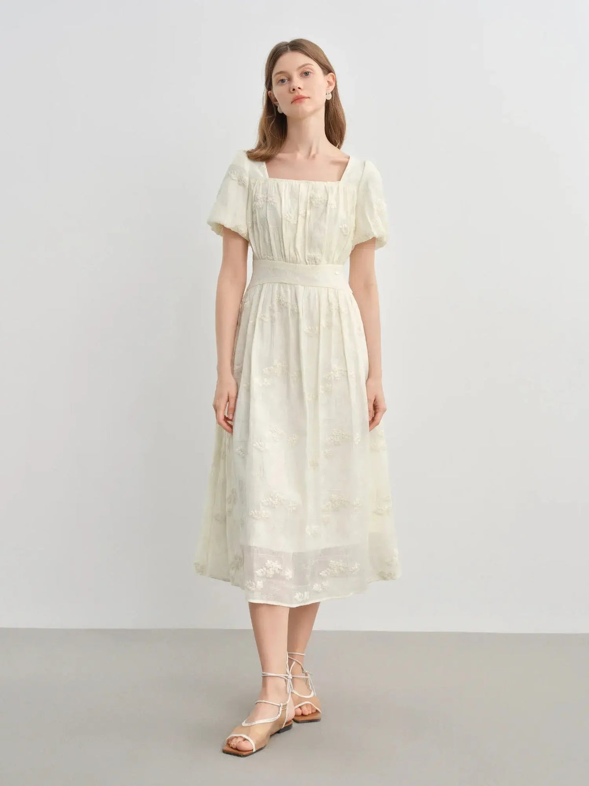 Women's Floral Embroidered Tea Length Dress