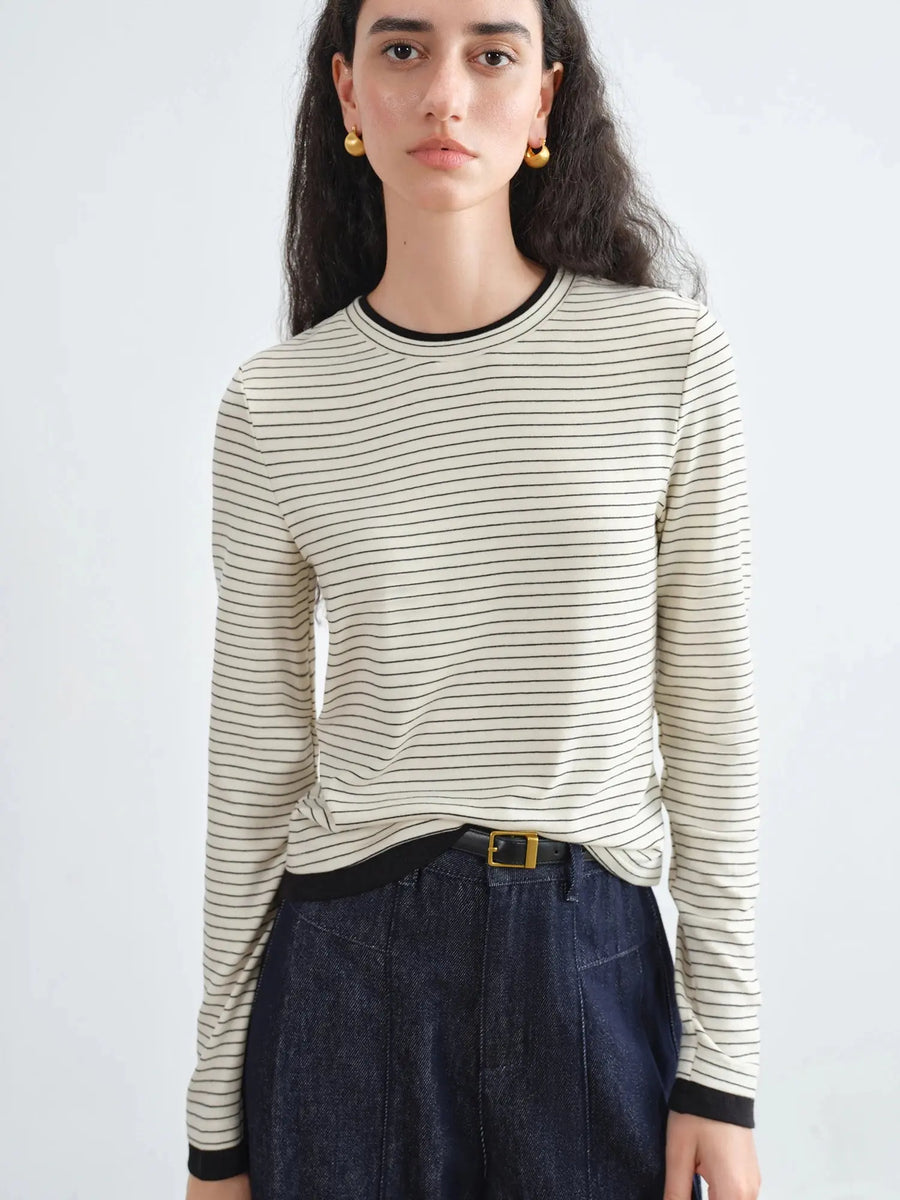 Women’s Retro Stripe Knit T-Shirt Petite Slim Fit Tee