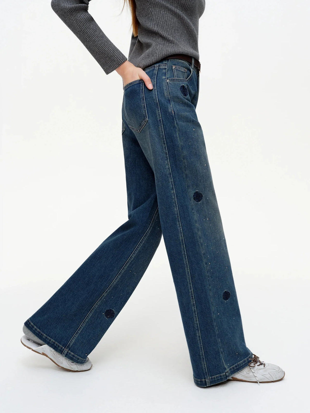 Vintage Straight-Leg Jeans Slim Fit Floor-Length Denim