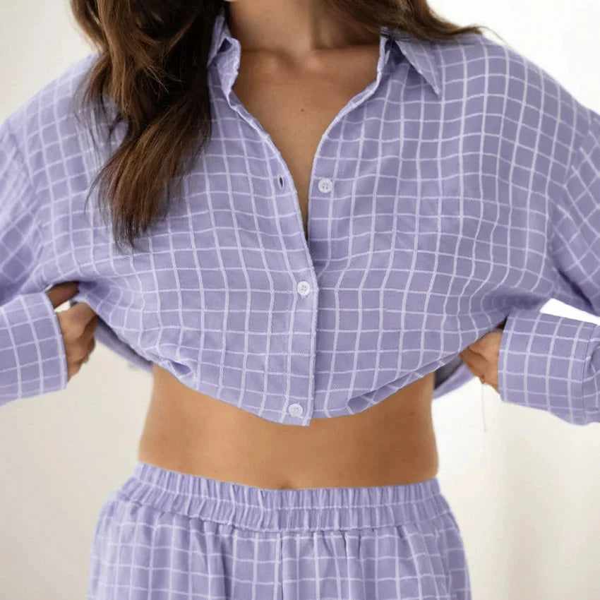Autumn Purple Plaid Pajama Set 2-Piece Long Sleeve