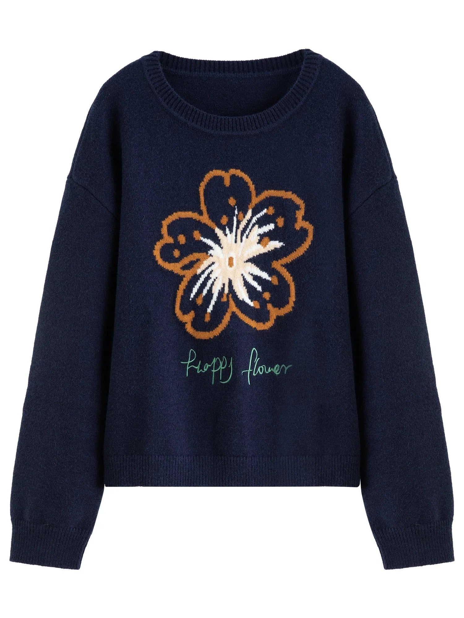 Plus Size Floral Vintage Knit Sweater Embroidered Pullover