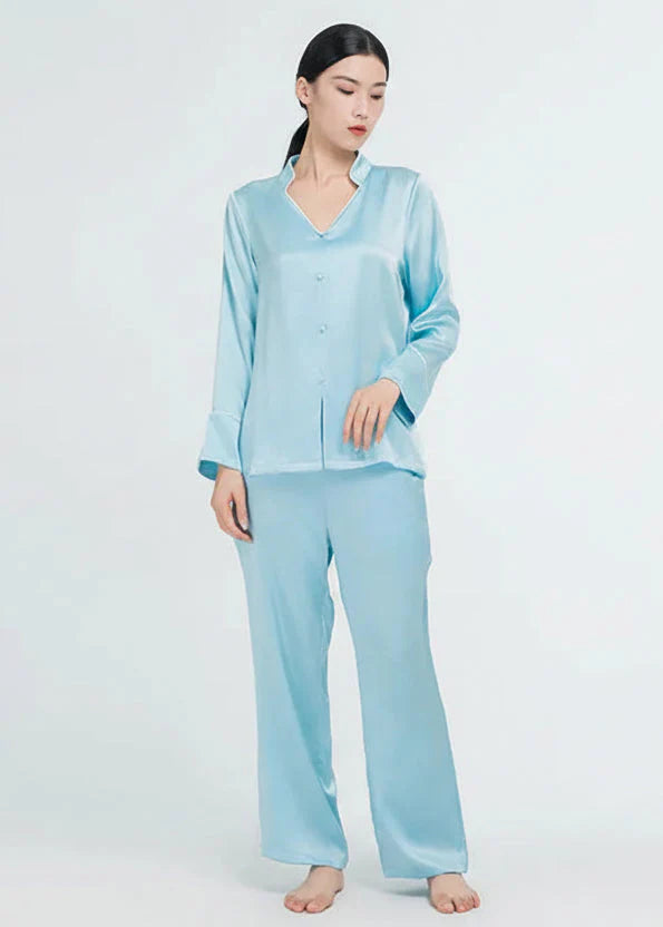 Elegant Women's Real Silk Pajamas Long Sleeve