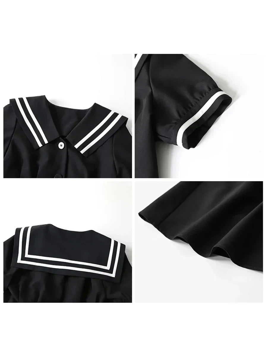 Black Navy Collar Dress Chic Office & Party Wear