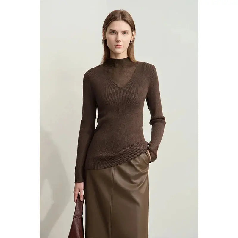 Elegant Sheer-Panel Turtleneck