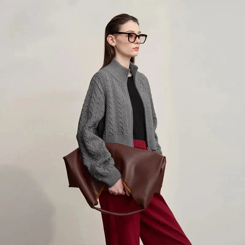 Minimalist High-Neck Zip Cardigan