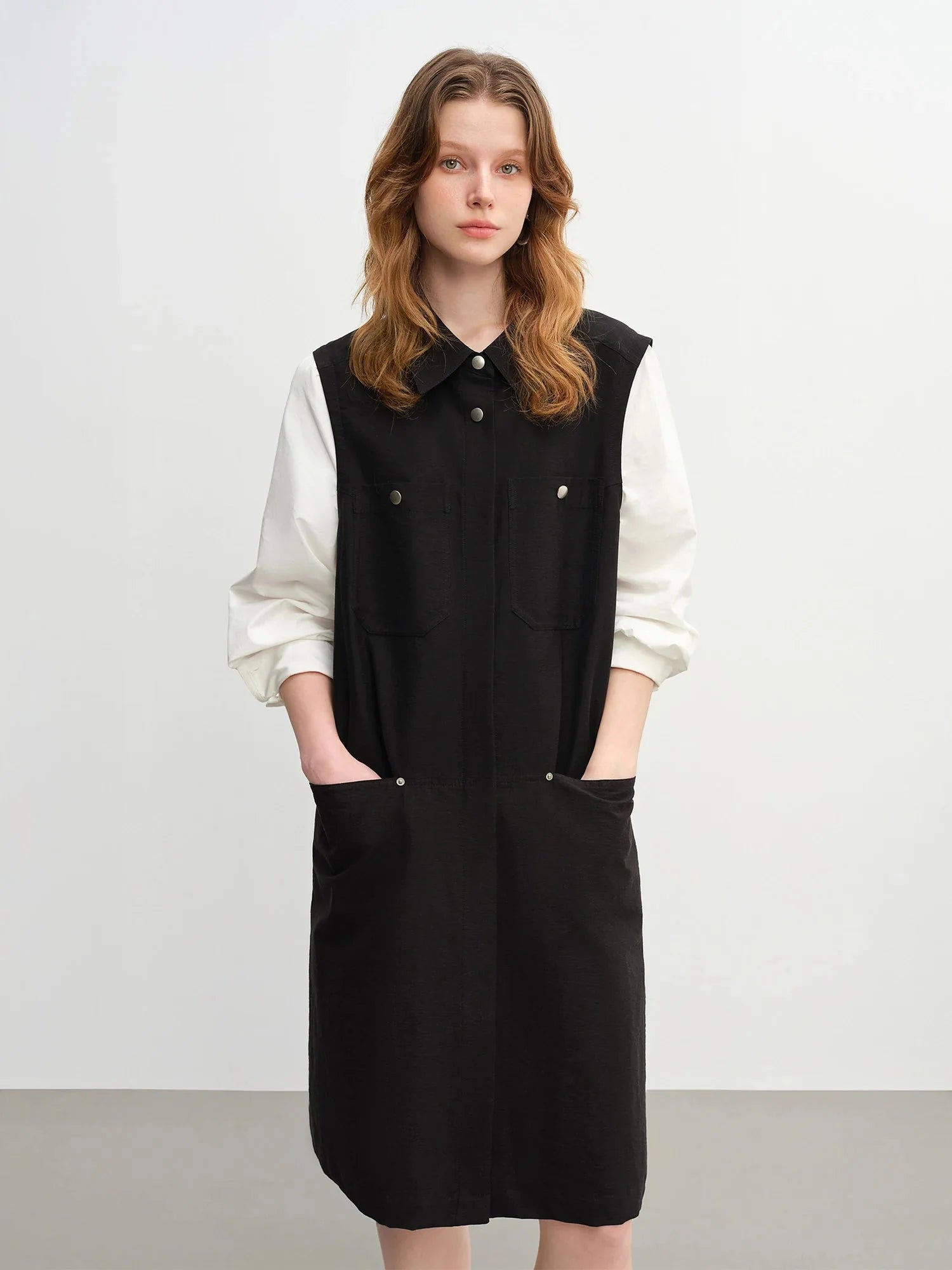 Plus Size Color Block Workwear Shirt Dress