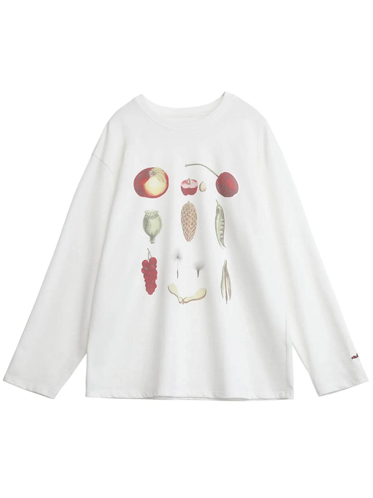 Floral & Fruit Print Long Sleeve T-Shirt Cotton Tee