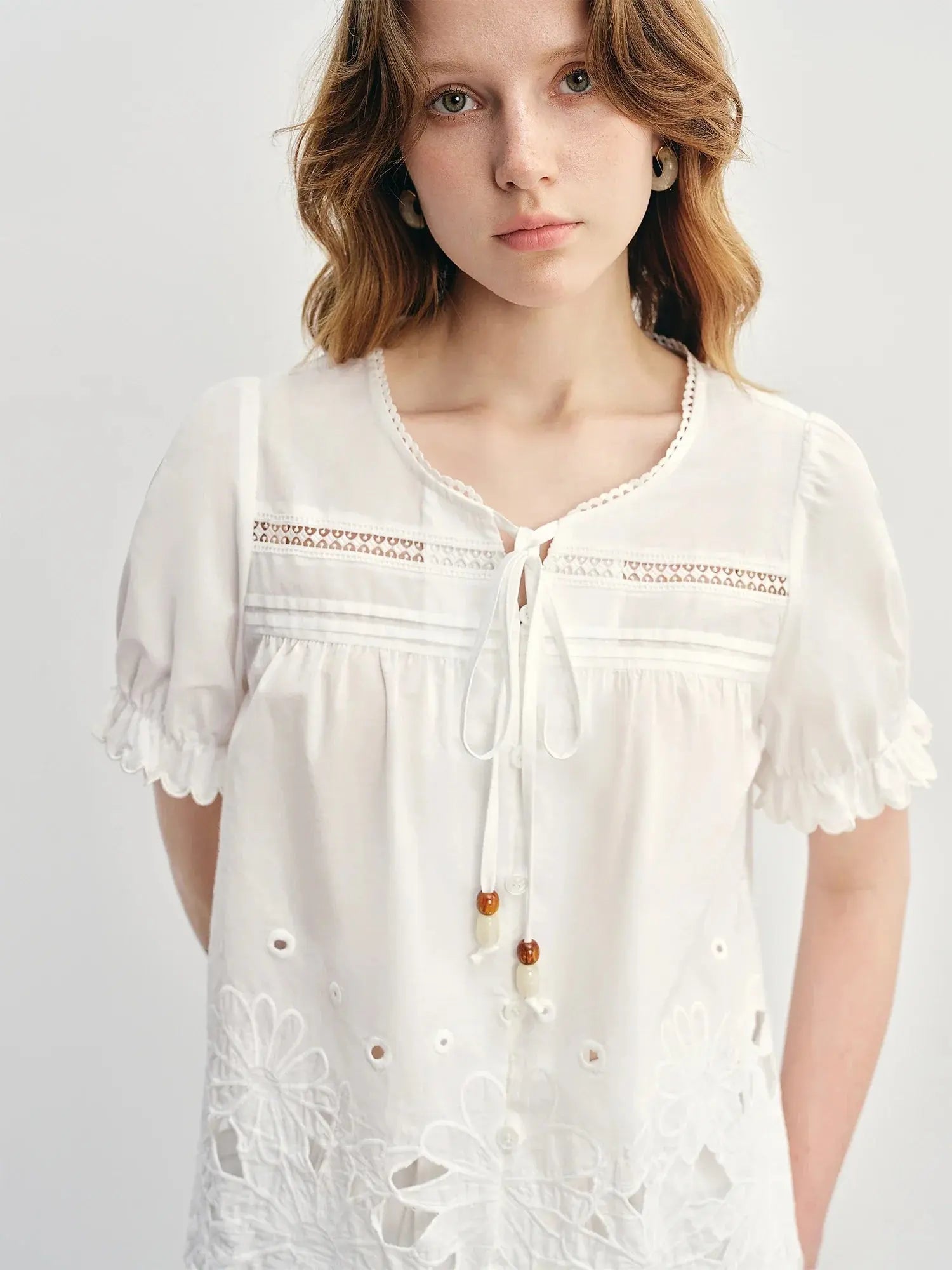 Plus-Size Elegant Cut-Out Embroidery Skirt and Blouse Set