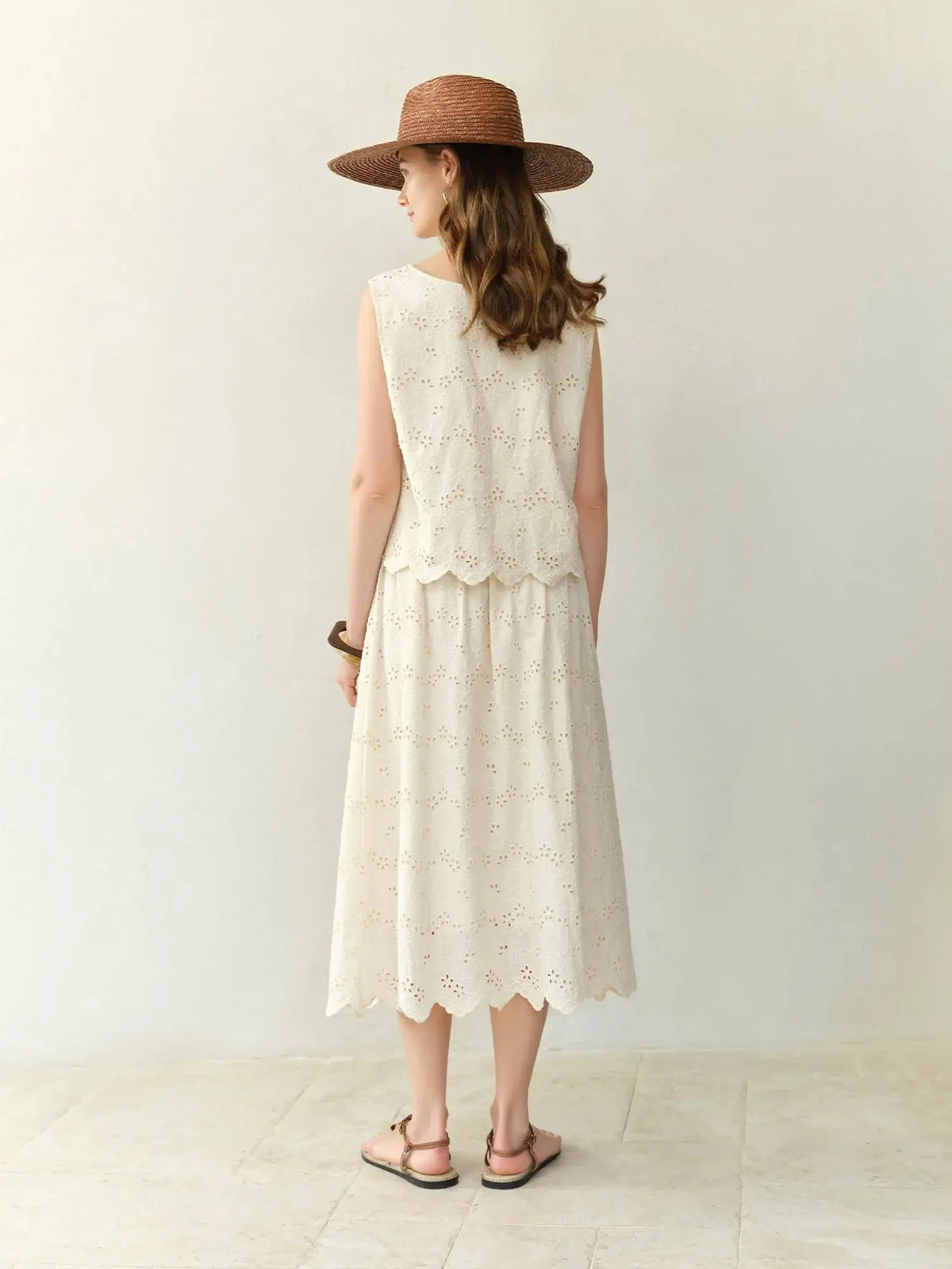 Textured Midi Skirt & Tank in Ivory