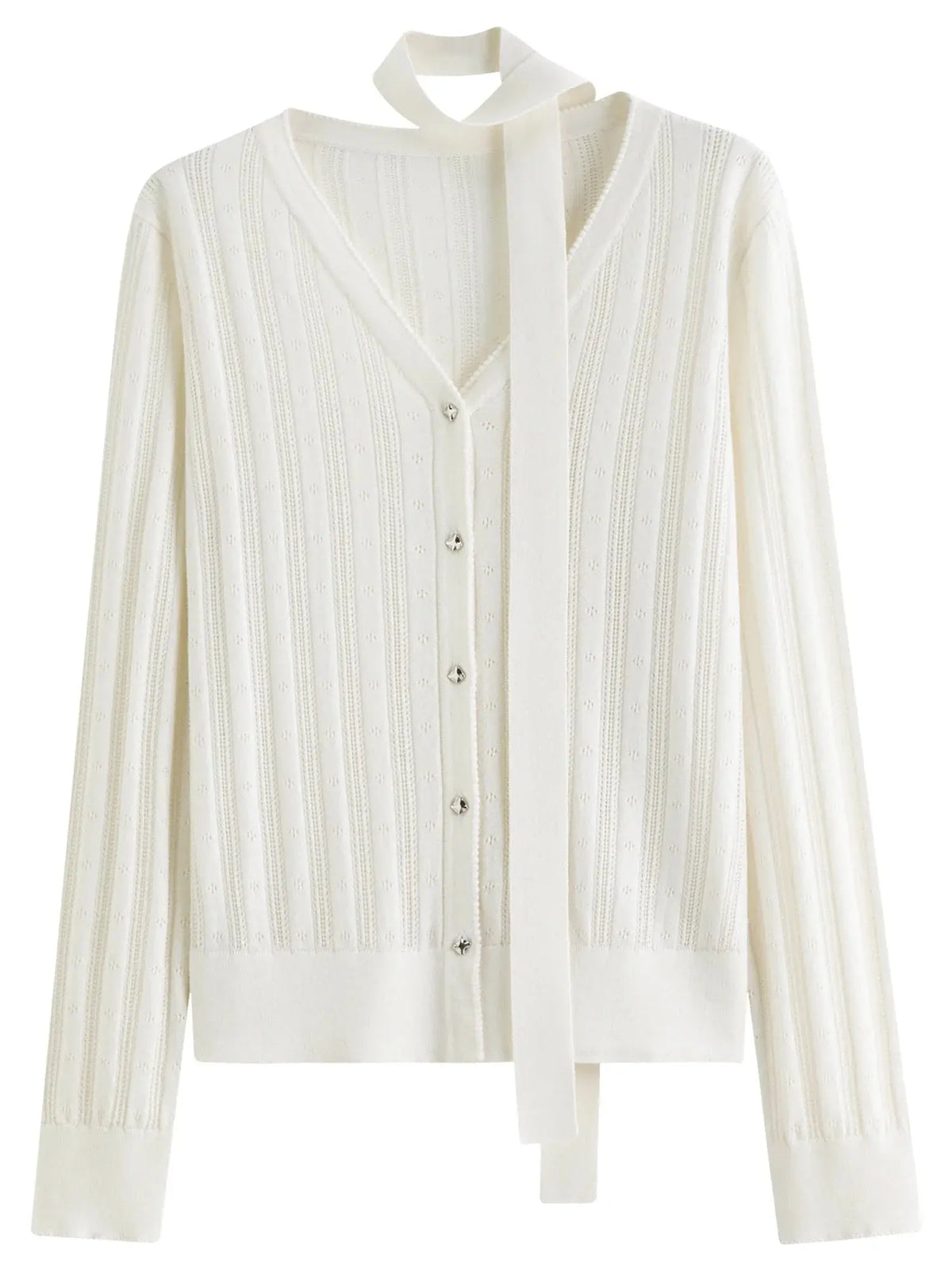 Detachable Bow & Lace Knit Cardigan