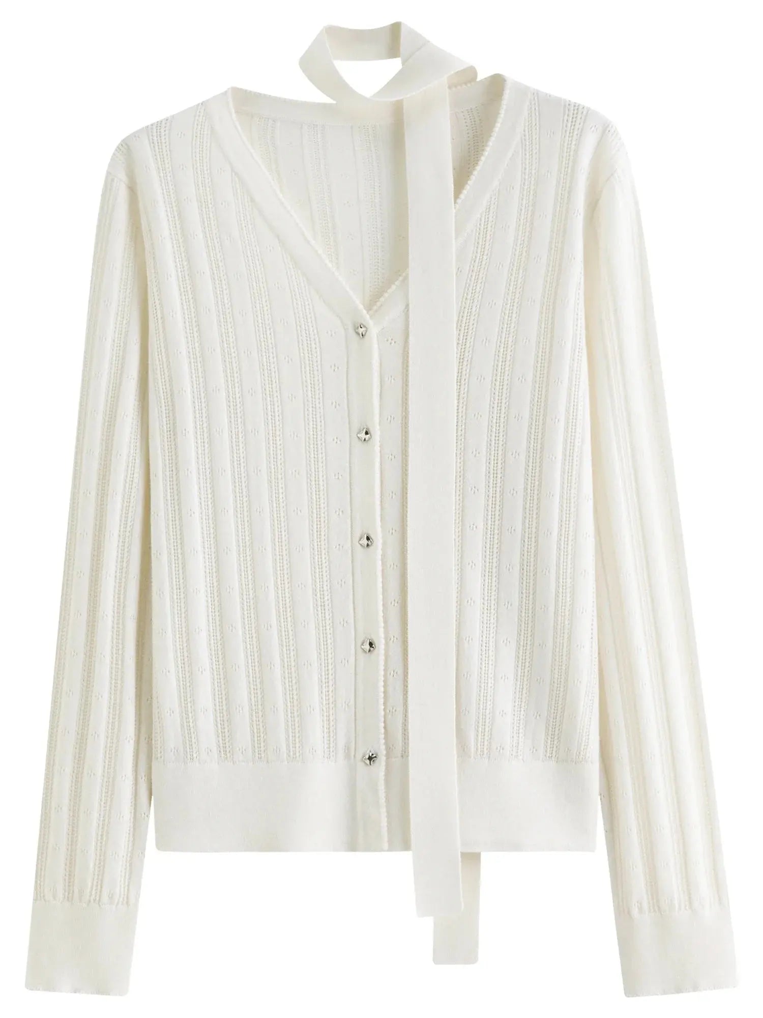 Detachable Bow & Lace Knit Cardigan