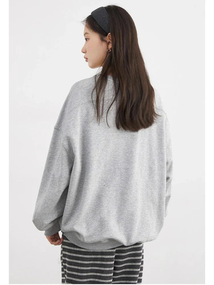 Preppy Plush Pullover Long Sleeve Autumn Top