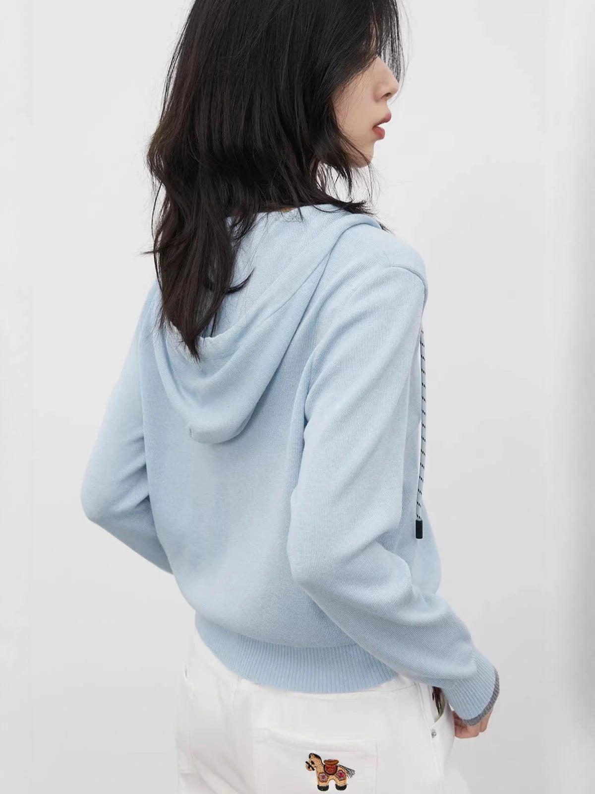 Casual Contrast Color Hooded Pullover - Loose Knit Sweater
