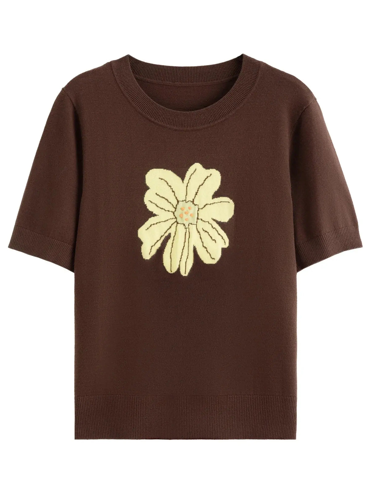 Autumn Bloom Knit Tee Soft Short-Sleeve Top