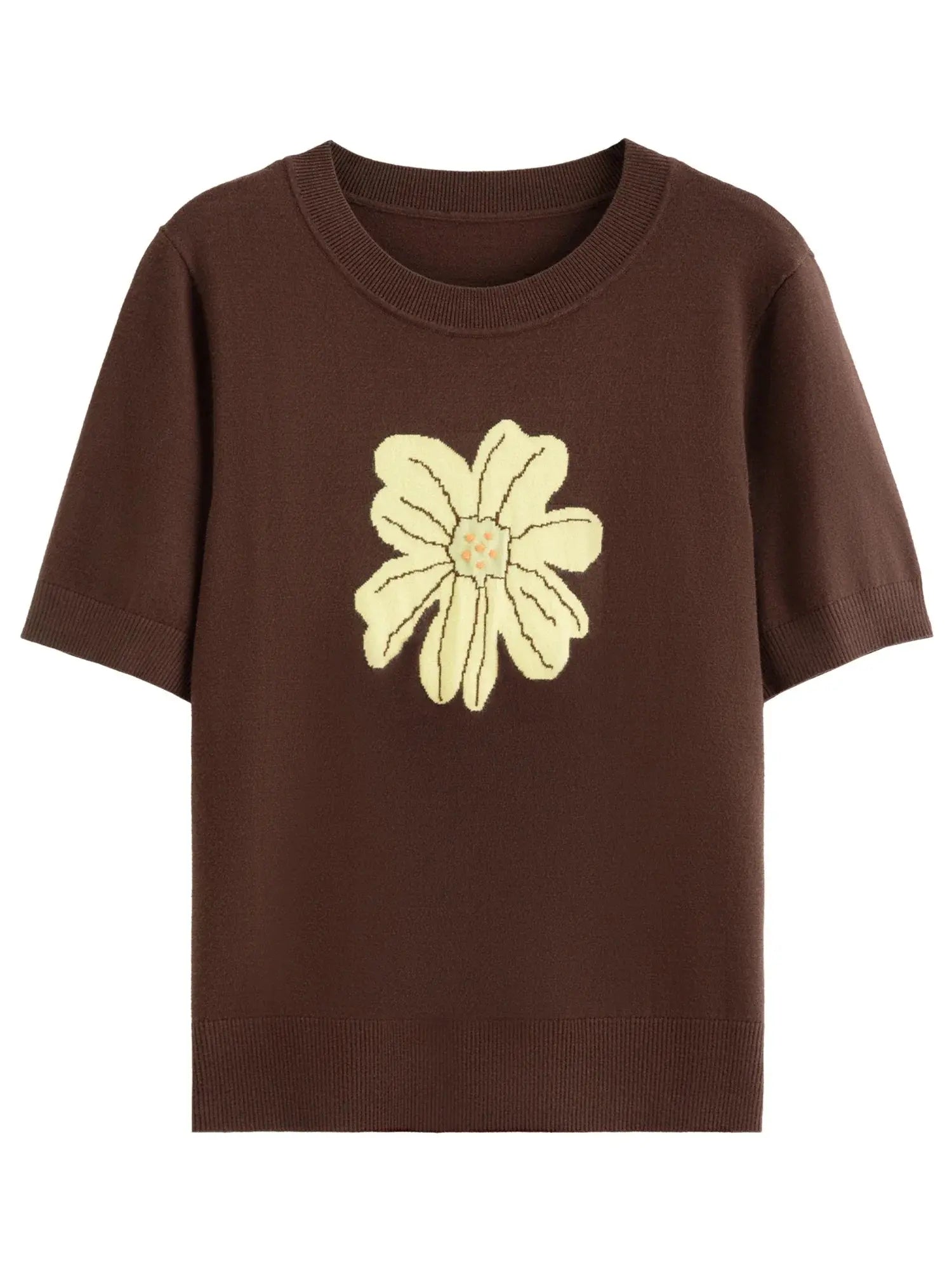 Autumn Bloom Knit Tee Soft Short-Sleeve Top