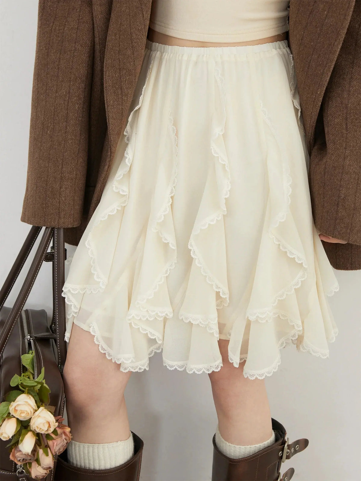 Women's Loose High Waist Irregular Lace Summer Skirt