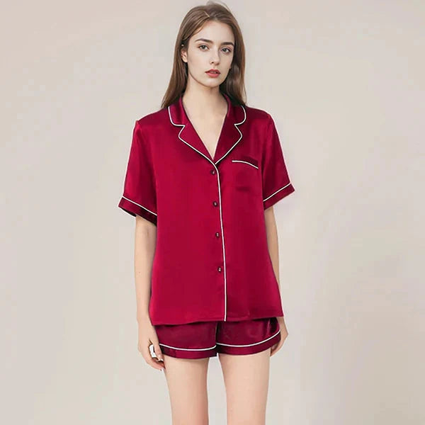 Real Mulberry Silk Pajama Set: Short Sleeve & Shorts