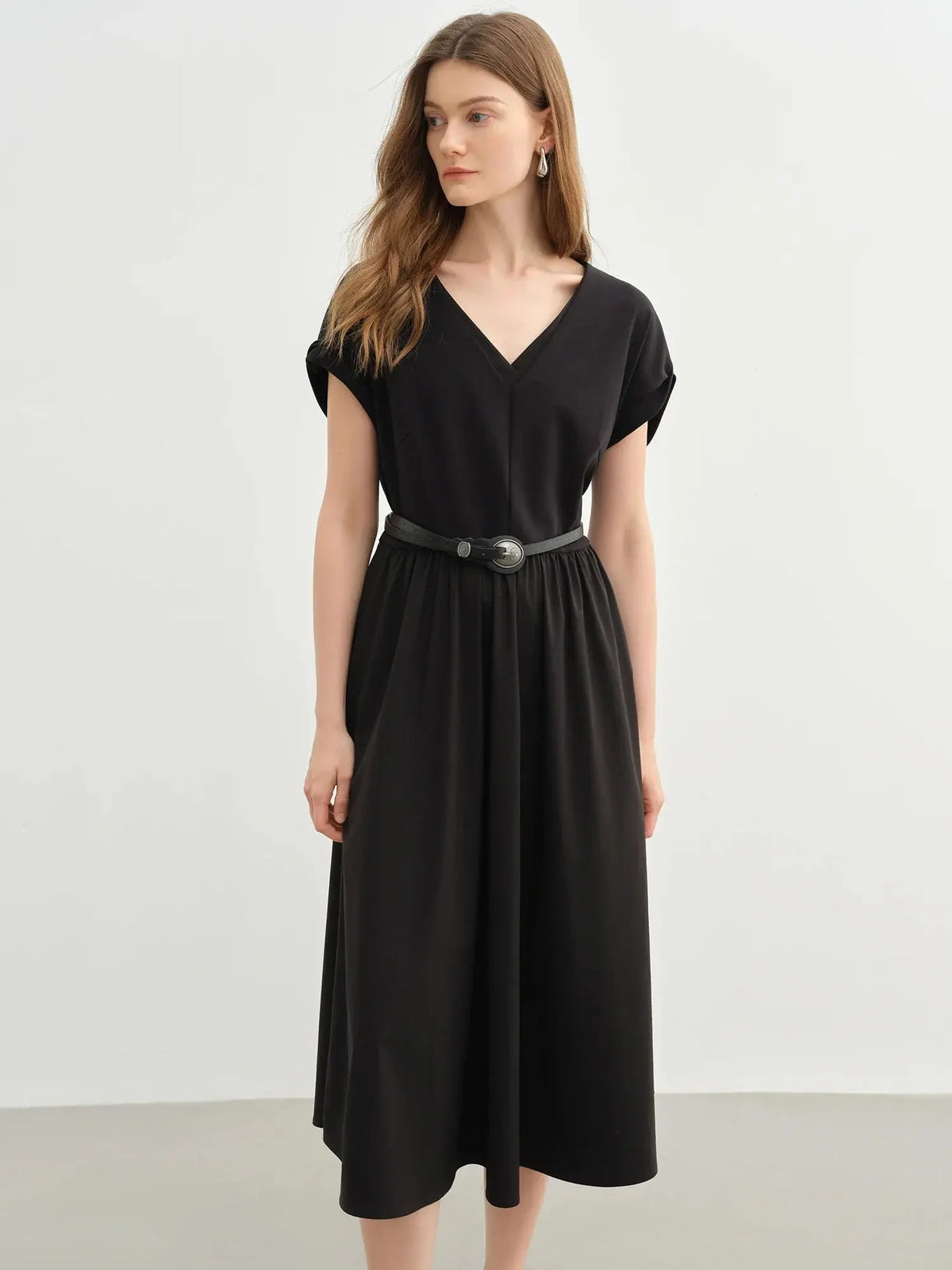 Elegant Plus-Size V-Neck Waist Dress