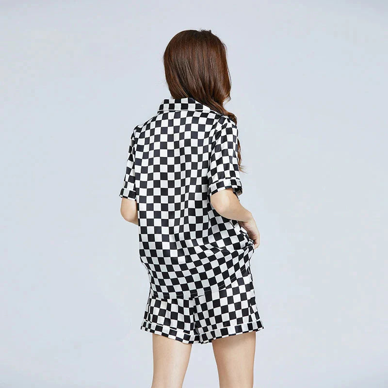 Women’s Checkerboard Mulberry Silk Pajama Set